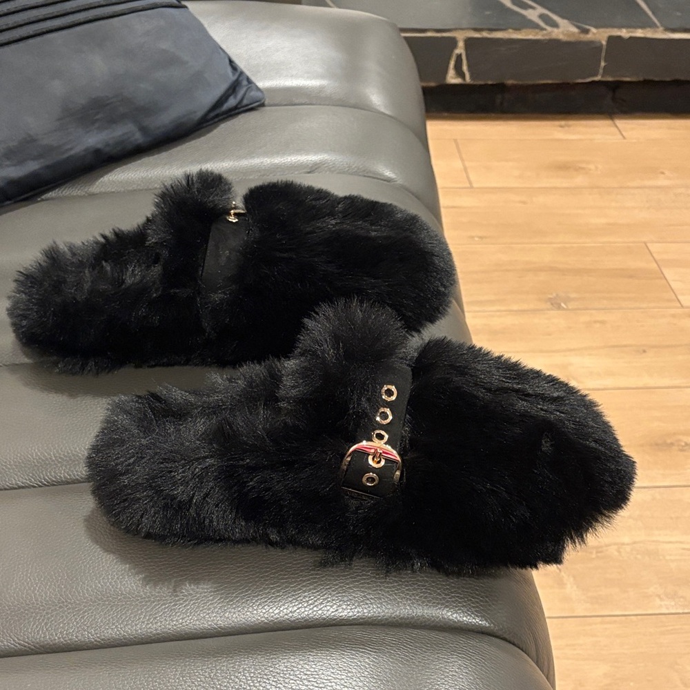 Leather Jeffrey Campbell Furry Slippers Size 9 - Picture 5 of 15